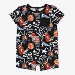 Black Slam Dunk Pocket Shorty Romper - Peekaboo Kids Apparel